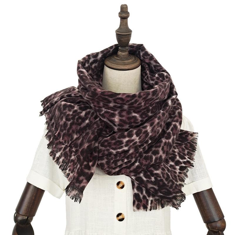 New Autumn and Winter Fashion Imitation Cashmere Scarf for Women, Classic Leopard Print Long Thickened Warm Shawl
