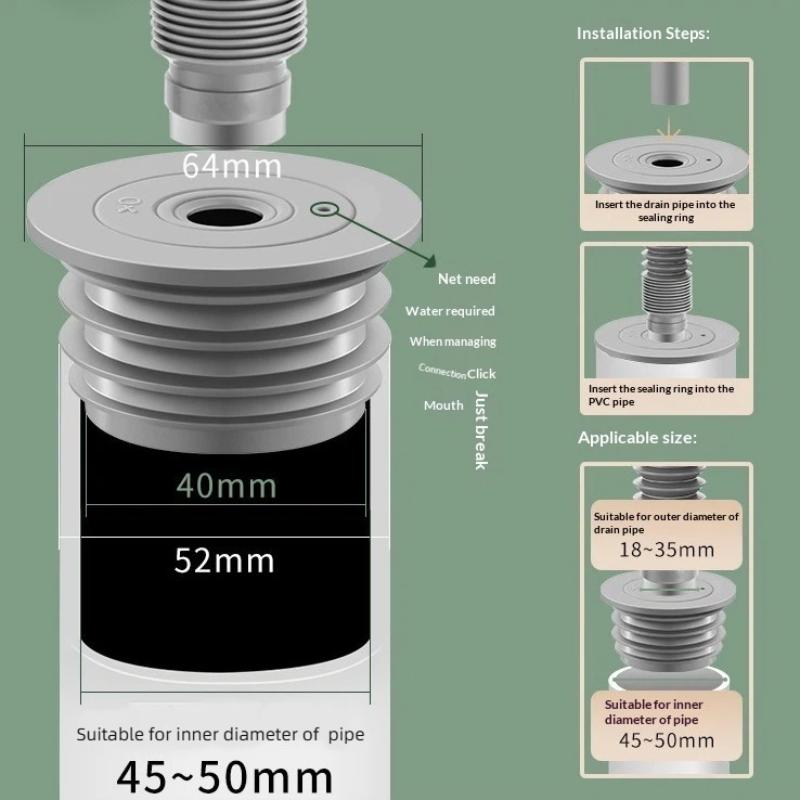 Silicone Bathroom Sewer Seal Ring Kitchen Sink Sewer Pipe Plug Washing Machine Anti-Odor Leakage Floor Drain Seal Connector Plug