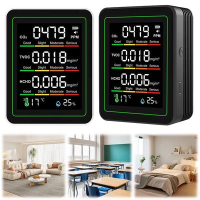 5 In 1 Digital Air Quality Monitor CO2 HCHO TVOC Humidity and Temperature Monitor CO2 Tester LCD Household Air Quality Tester