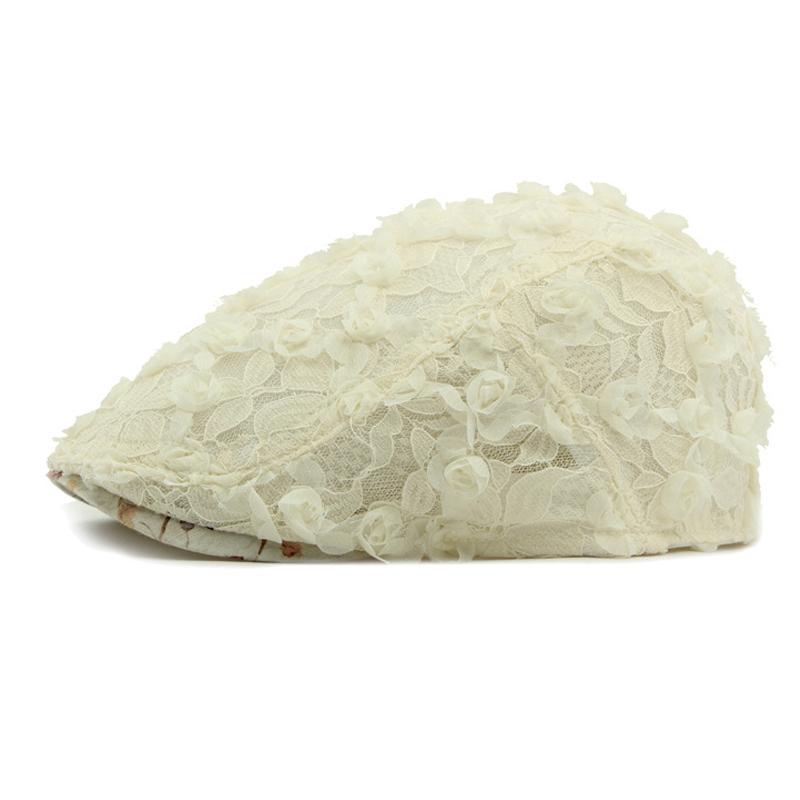 Summer Cap Women's Lace Flower Beret Lightweight Breathable Mesh Cap Painter's Cap