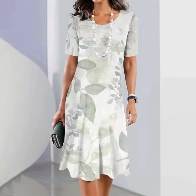 Elegantes Damen-Mode-Midikleid mit kurzen Ärmeln und 3D-Druck, Übergröße, Strandbekleidung
