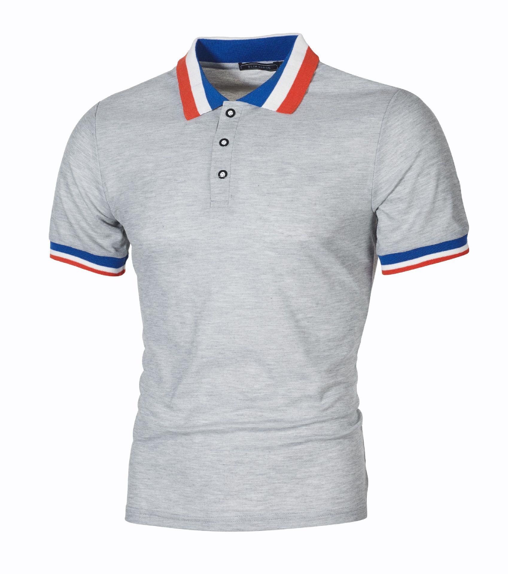 

Мужская повседневная рубашка-поло, летняя мягкая одежда на пуговицах с короткими рукавами, модные топы с контрастными цветными рукавами и лацканами XXXL светло-серый