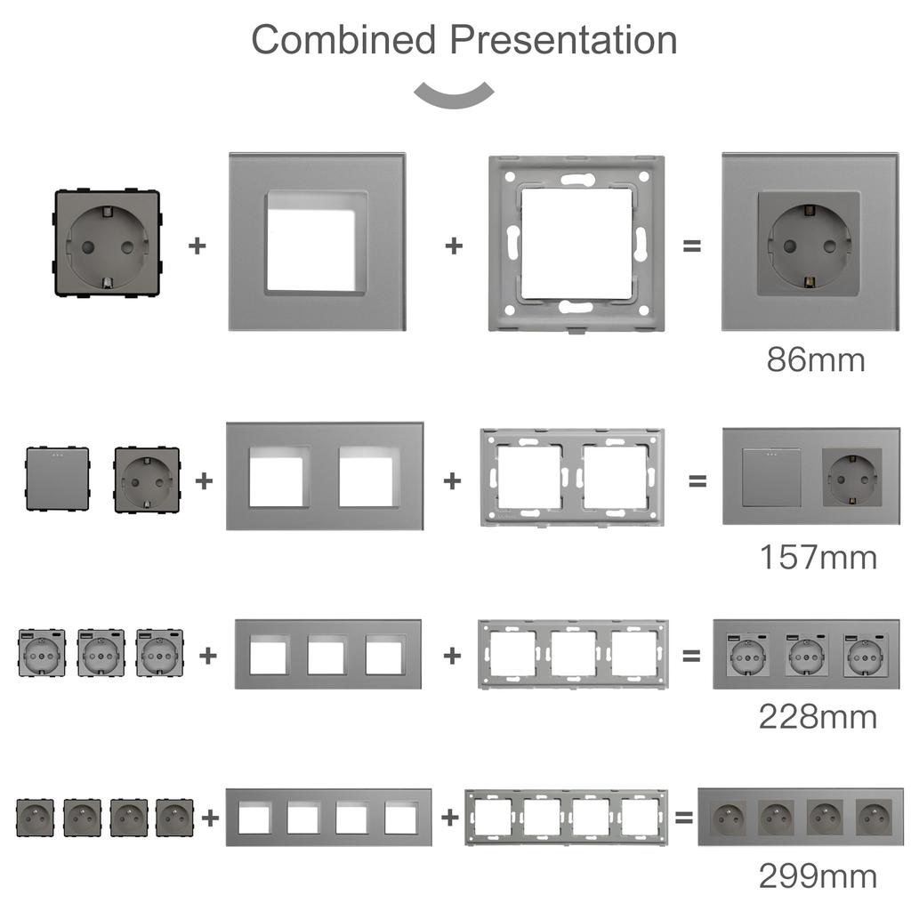 BSEED Mechanical Button Switches EU/FR Socket Type-c Dual USB Sockets Function Parts Glass Socket Frames DIY Free Combination