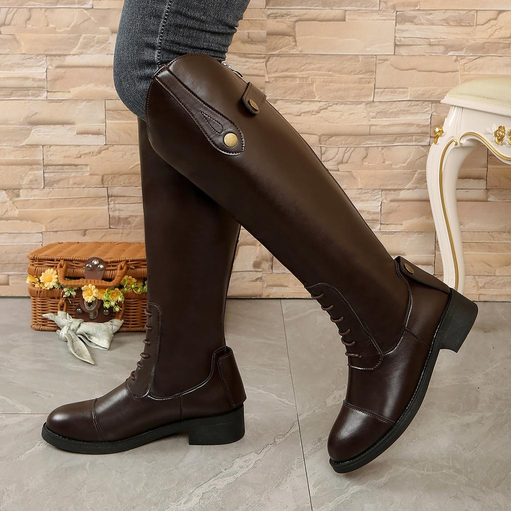 Women's Casual Fashion Round Toe Rear Zipper Boots Temperament High Top Mid Calf Boots Heeled Boots for Women Mid Calf