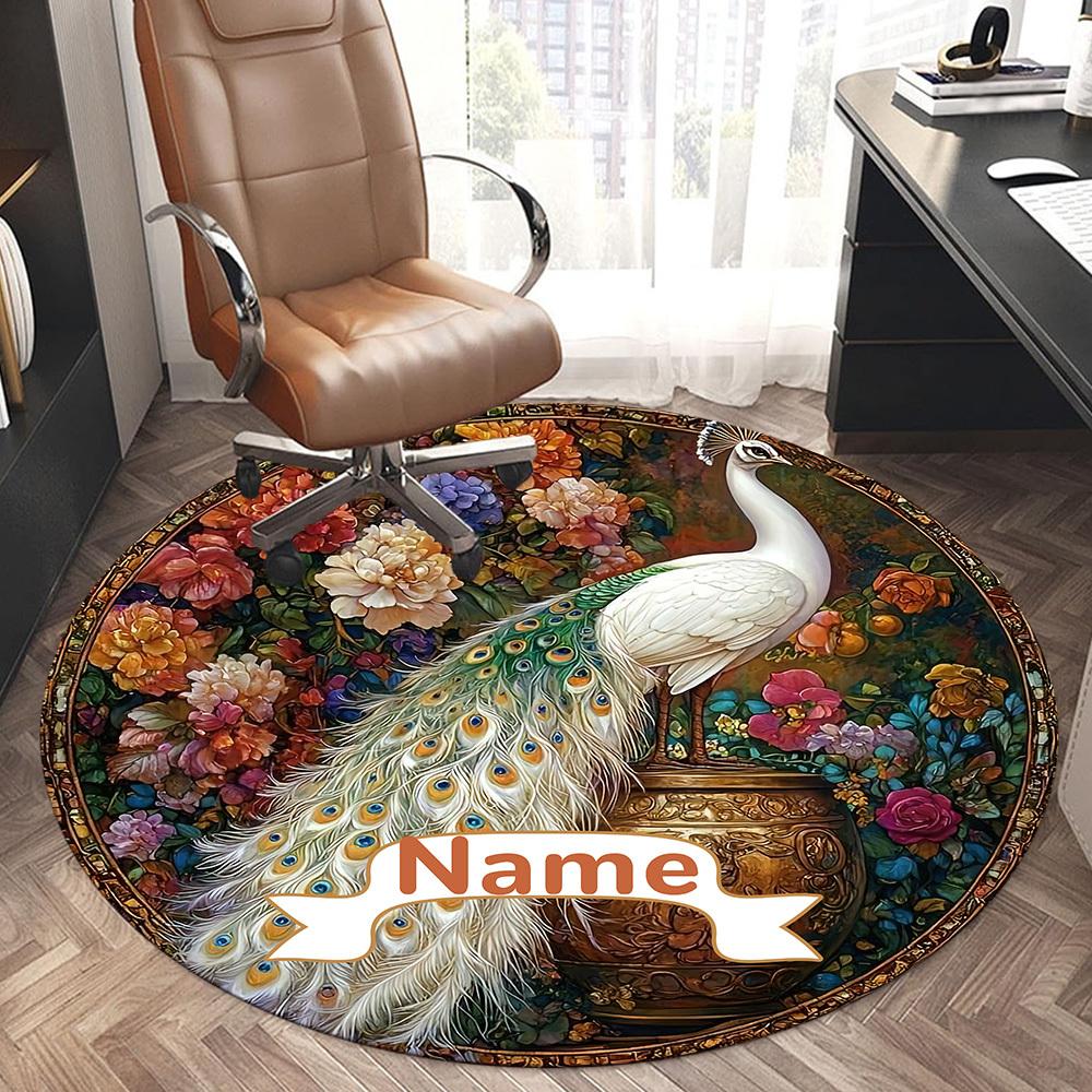 Jeweled Peacock Art Deco Frame With Personalized Name Office Carpet Nonslip Carpet Office Chair Mat Design For Home Bedroom Gift Living Roomt35