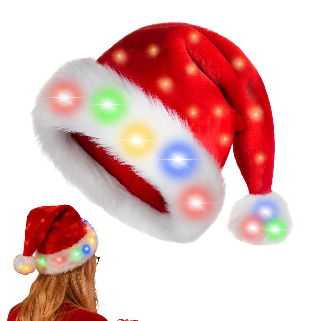 Children/adults LED Christmas Hat Velvet Santa Claus Hat Christmas Cosplay Headdress Dress Up Holiday Hat For New Year