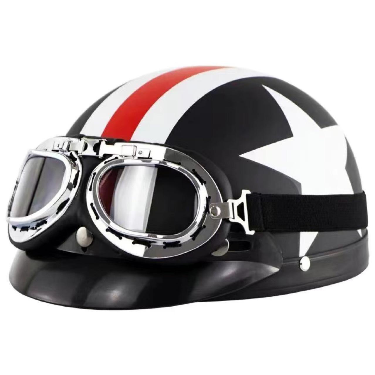 

Retro American Style Four Seasons Half Helmet for Men & Women - Safety Motorcycle & Electric Scooter Gear Matte Black Maple Leaf without Visor
