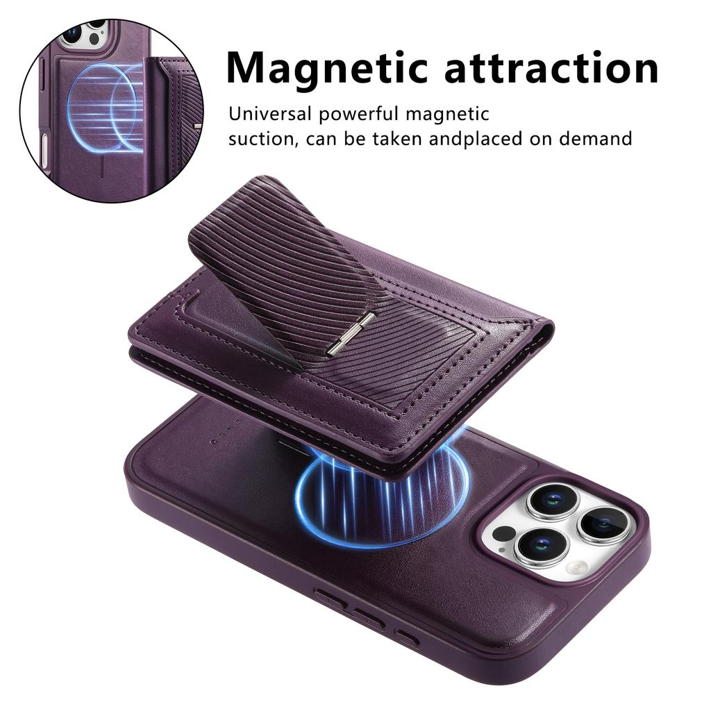 CASENEO For iPhone 16 Pro Max Detachable Magnetic Phone Case with Card Holder Kickstand TPU PU Leather PC Phone Cover Compatible with MagSafe