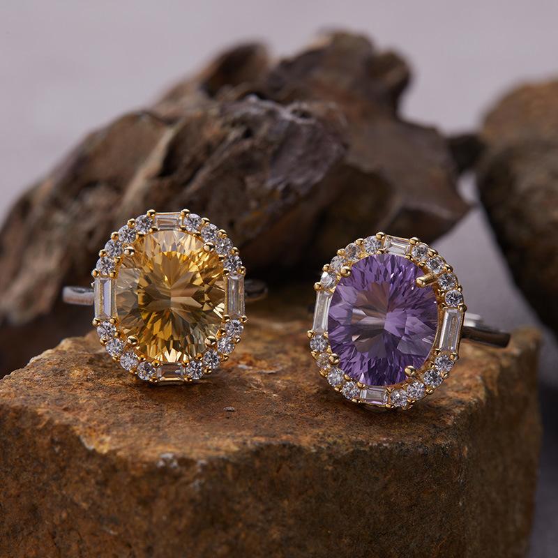S925 Sterling Silver Natural Citrine Color Treasure Ring High Jewelry Niche Large Carat Index Finger Ring