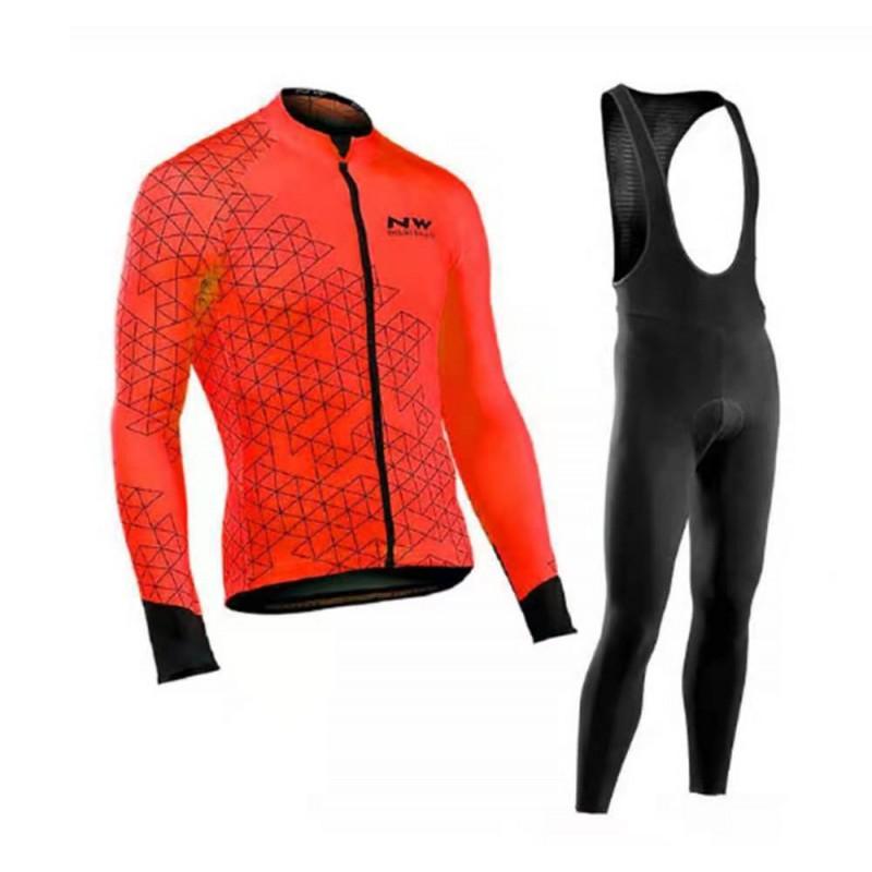Thin NW Fleece Long Sleeve Cycling Jerseys Set Men Women Moisture Wicking Bike Riding Wear