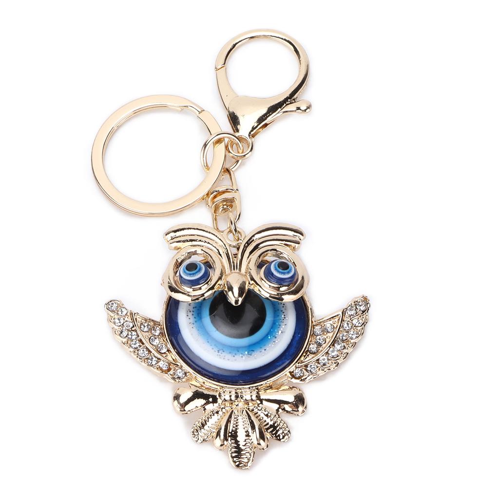 Rhinestone Keychain Fashion Jewelry Bag Purse Accessories with Owl Blue Turkish Evil Eye Pendant