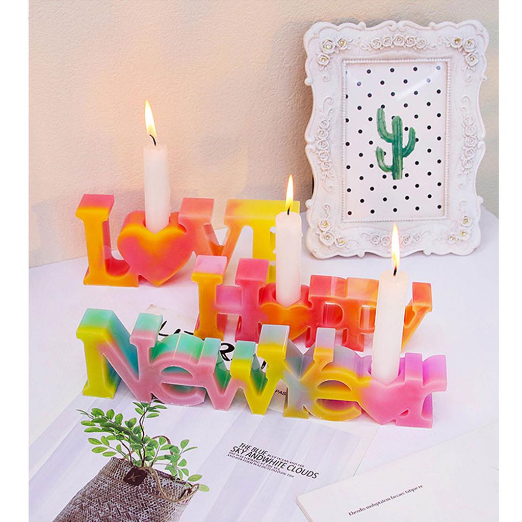 English Letter Candlestick Silicone Mold Candle Holder Molds Table Ornament Plaster Making Supplies Nonstick Resin Mold
