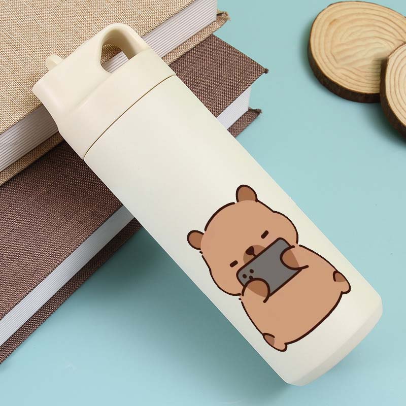 Cartoon Cute Capybara Stainless Steel Fitness Outdoor Sports Water Bottle, 550ml-BWBA/18.6oz Reusable Insulated Flask Gift 550ml