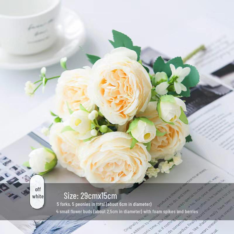 Artificial White Peony Bouquet Vase Decoration for Home or Wedding