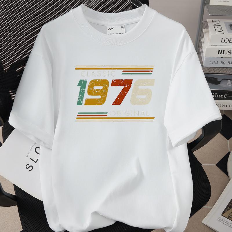 50th Birthday 1976 Theme Loose T-shirt - High Quality 260g Pure Cotton, Short Sleeve, European & American Style