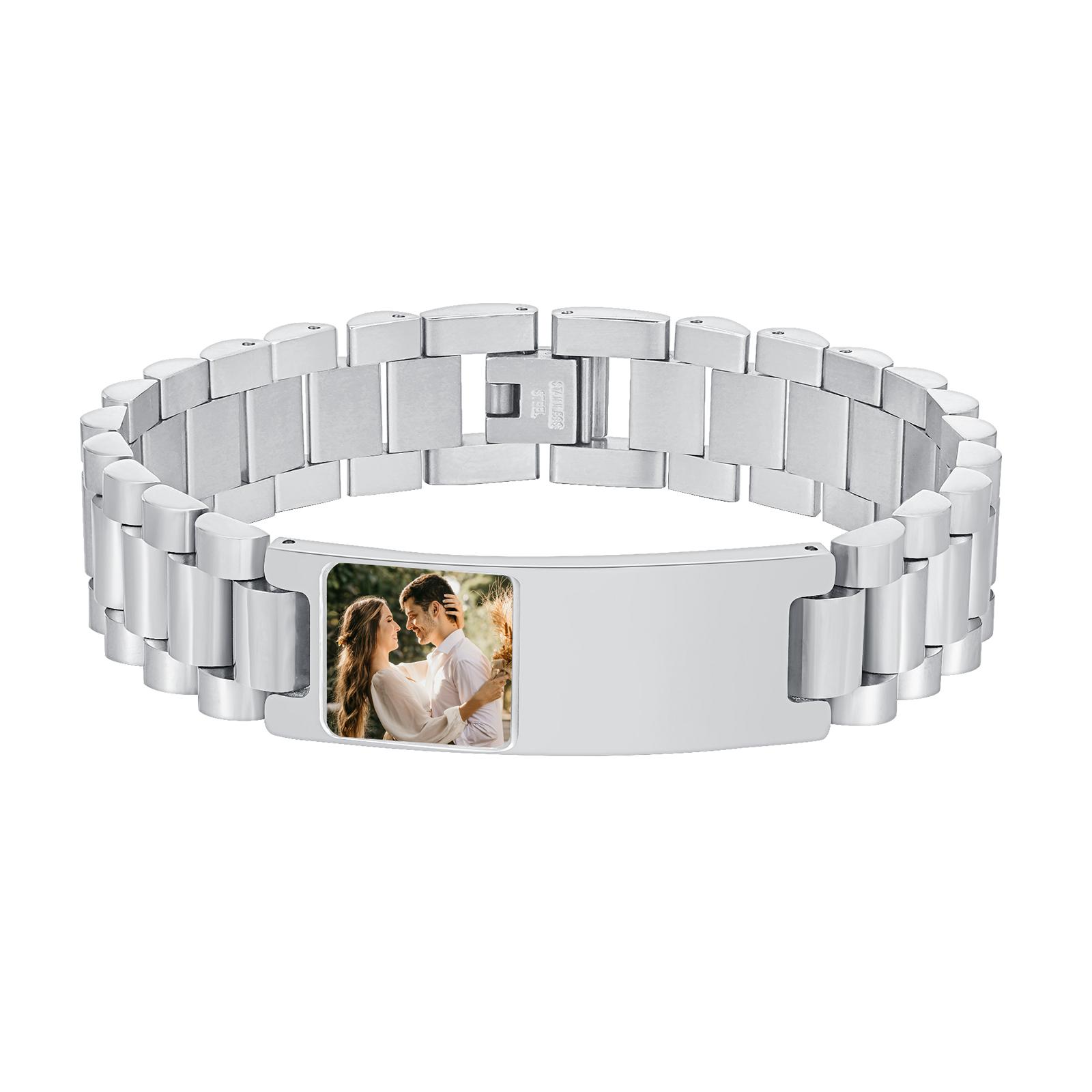 

Personalized Photo Picture Bracelet, Free Customized Stainless Steel Wristband ID Bracelets For Men Engraved Bangle
