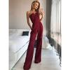 European and American Fashion Temperament Slim fit Slimming Sleeveless Jumpsuit Solid V-neck Wrap-around Sexy Jumpsuit Dress Women