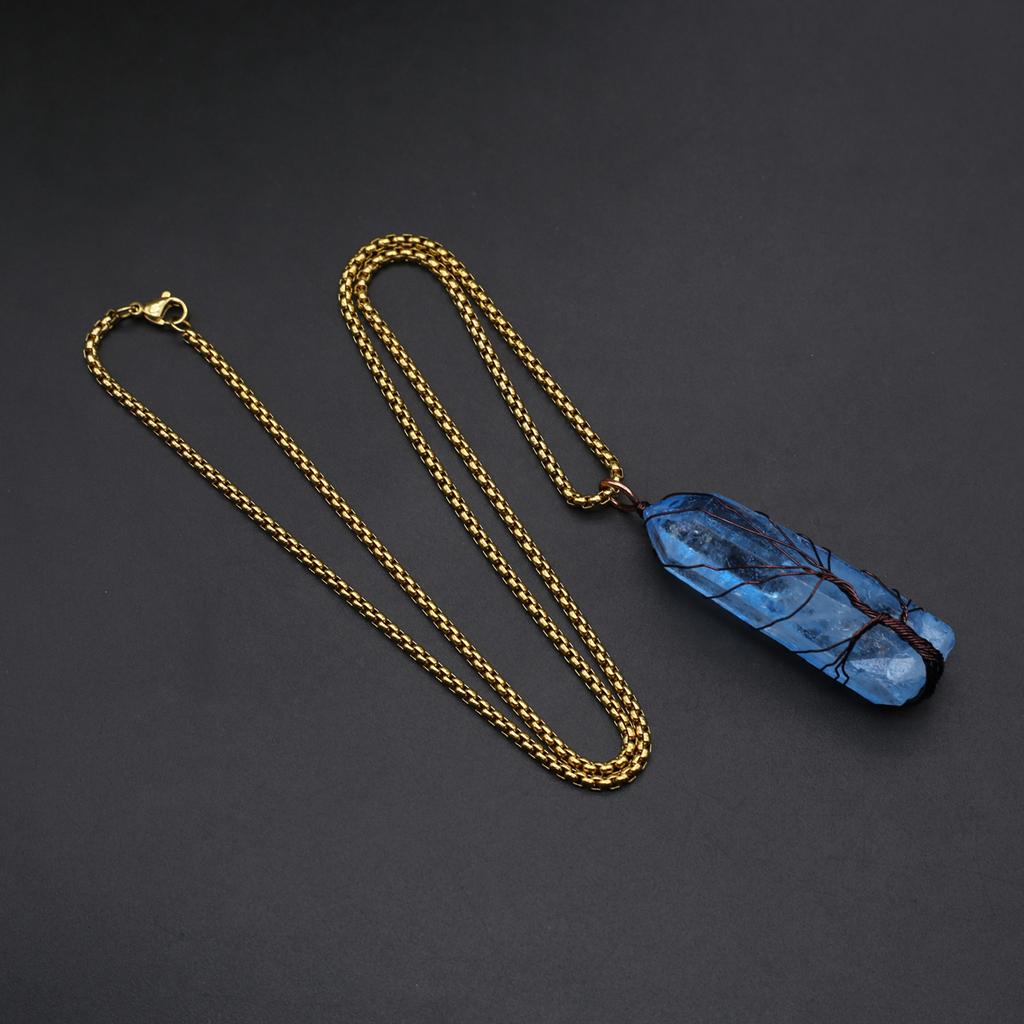 Naturstein Halskjede Syntetisk Utsøkt Blue Clearing Uregelmessig Halskjede Anheng For Kvinner Bursdagsgavekjede 60 CM