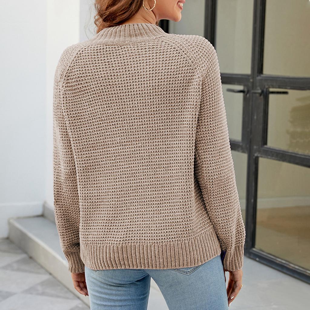 Women's Fashion Casual Half-Turtleneck Solid Color Loose Pullover Long-sleeved Knitted Sweater