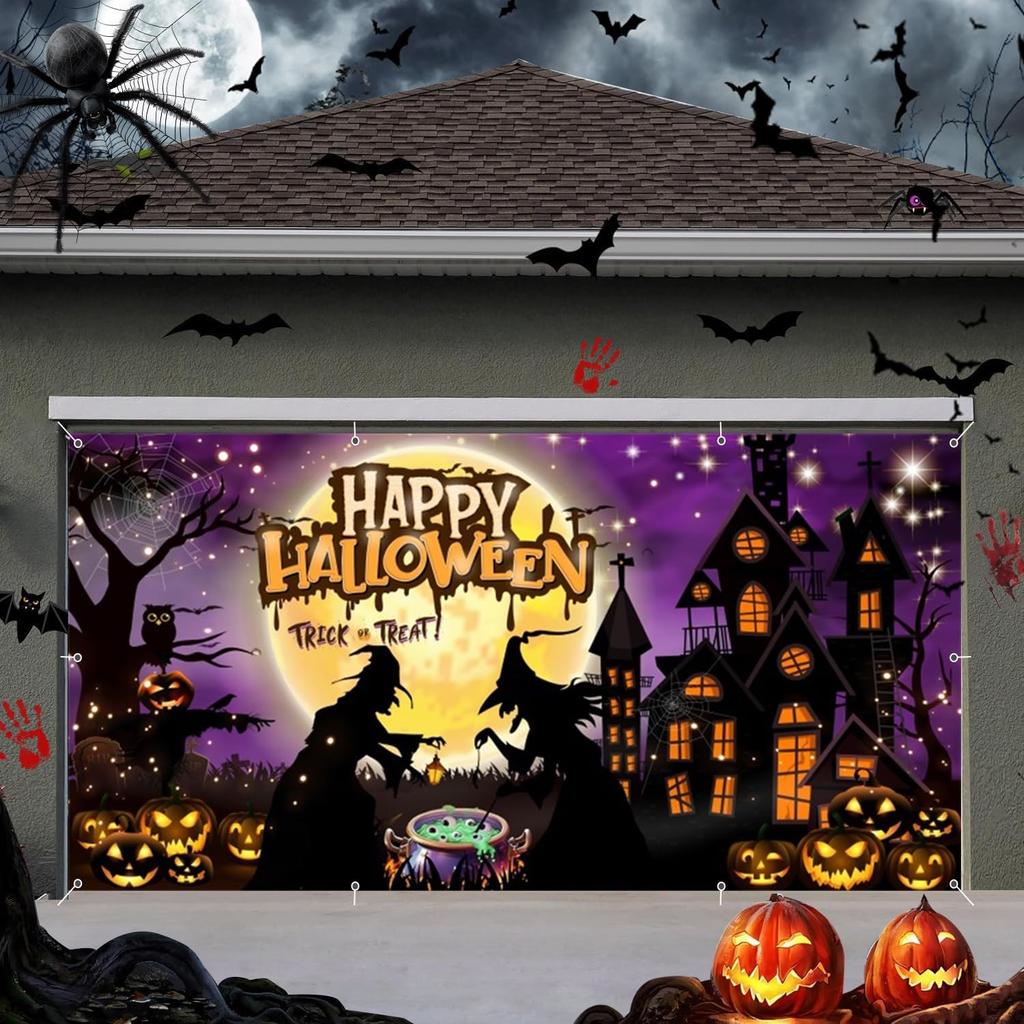 hraiufc Halloween Garage Door Decorations Cover Banner 7x16ft