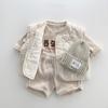 Letni zestaw ubranek dla niemowląt dla chłopców i dziewcząt z długim rękawem, waflowa koszulka + spodenki, 2 sztuki, swobodny strój, bawełniany garnitur dla dzieci