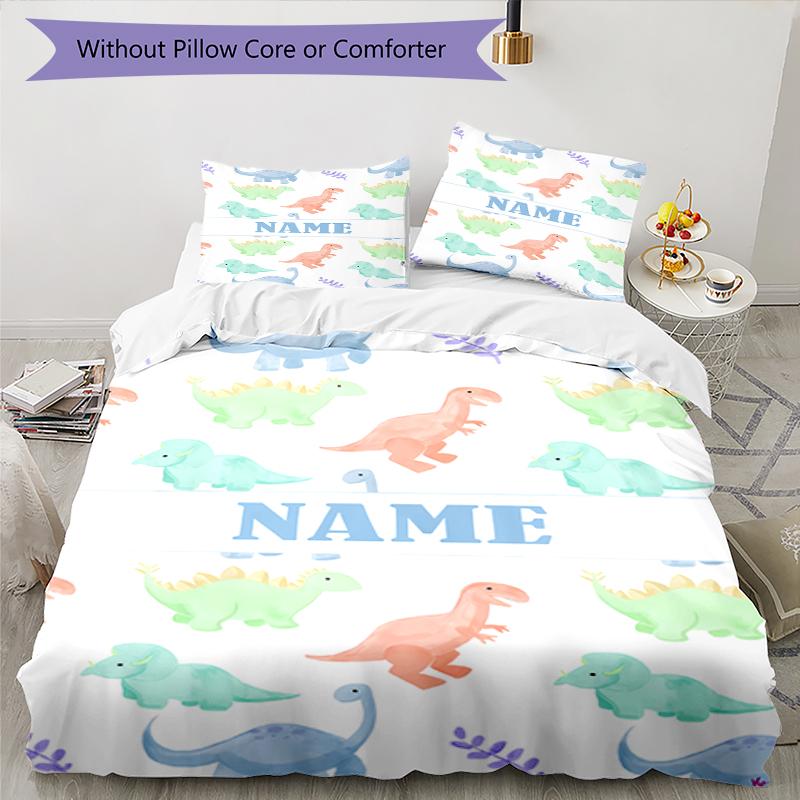 3pcs Custom Name Dinosaur Bedding Set Duvet Cover Closure Includes 1 Duvet Cover & 2 Pillowcases, Soft and Comfortable for All Seasons.