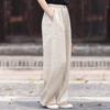 Johnature Women Vintage Straight Pants Summer Chinese Style Solid Color Loose Trousers Elastic Waist Pants