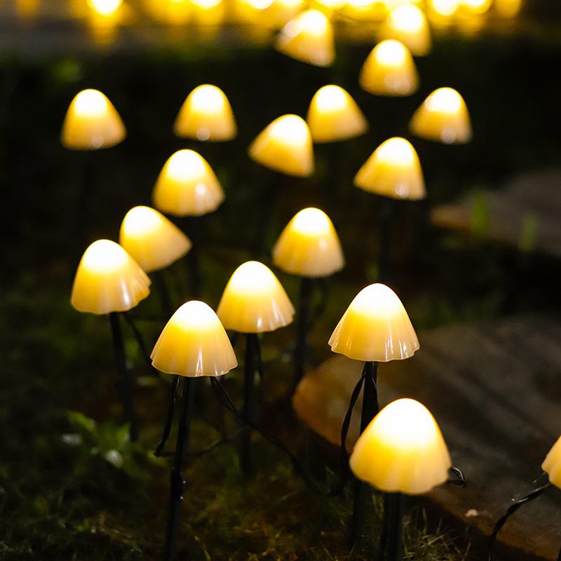 Solar LED Mushroom String Lights with Remote for Outdoors