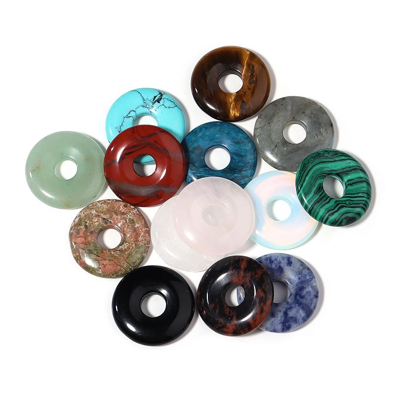 2pcs/lot Big Hole Natural Stone Beads Round Tiger Eye Opal Agate Stone Pendant Beads For DIY Charms Necklace Earring Accessories