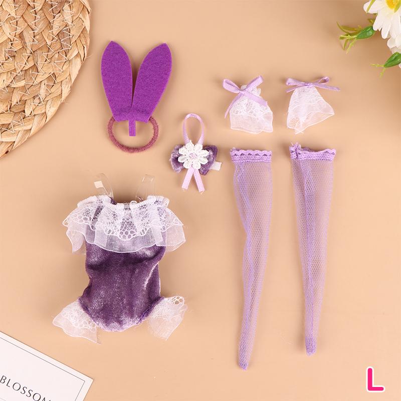 1Set Doll Clothes Short Sleeve Shorts Sexy Bunny Dress Headband Stockings Party Uniform For 30CM Doll