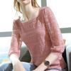 Süße Elegante Lässige Spitzenkleidung für Damen Sommer Aushöhlungen Temperament Slim Top T-Shirt und Blusen Basics Fee