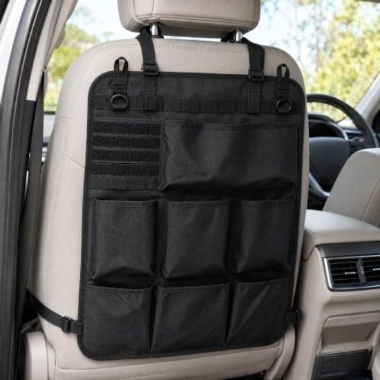 YUMENO seat back pocket car storage MOLLE compatible rear headrest small item holder tissue case hanging easy installation black