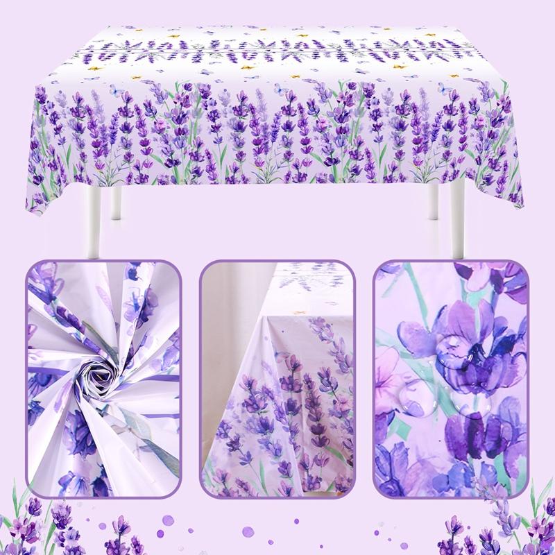 Spring Summer Purple Lavender Plastic Tablecloth Wedding Party Decor Spring Floral Rectangle Table Cloth Dining Table Decor