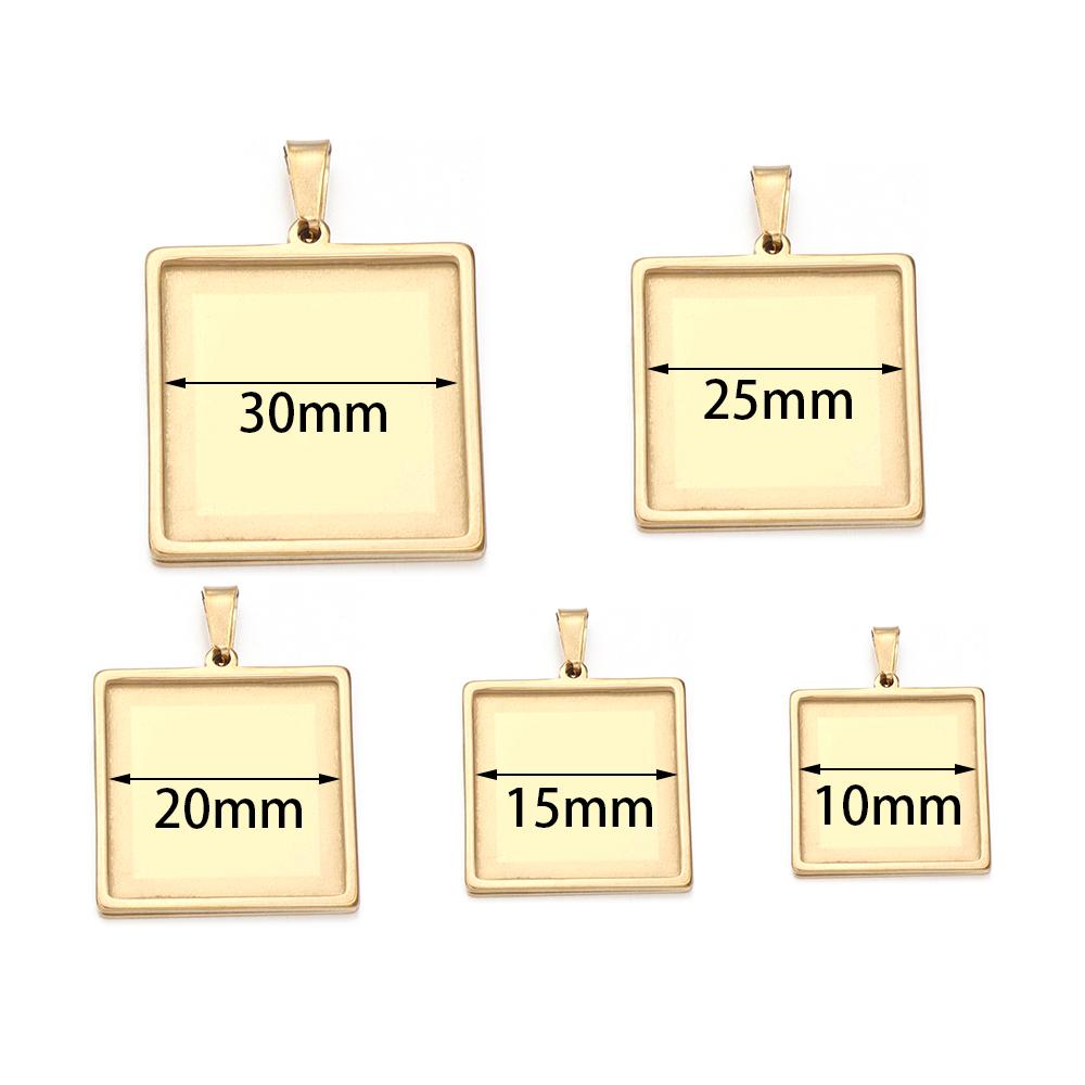2 Stück/Los 10 15 20 25 30 mm Dicke Quadratische Edelstahl Cabochon-Fassungen Leere Fassungen Für Anhänger Schale DIY Halskette