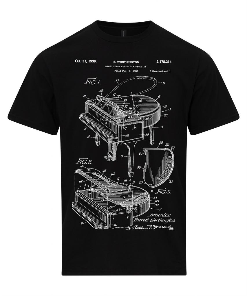 Grand Piano Patent Blueprint Pianist T-Shirt