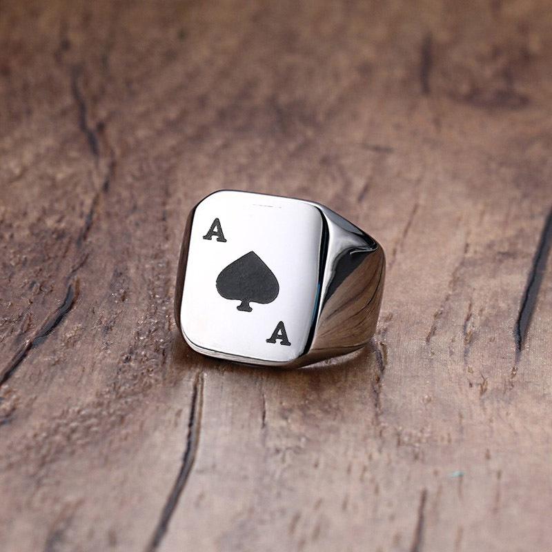 Poker Spades A Ring for Men Boys,Stainless Steel Stamp Ring Chunky Ring,Poker Enthusiast Jewelry Gifts