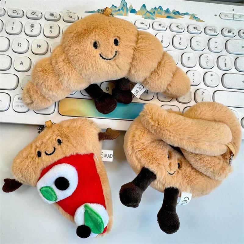 Cute Croissant Pizza Burrito Bread Creative Plush Doll Keychain Backpack Pendant