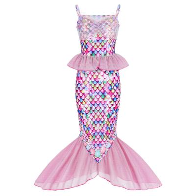 Girls Mermaid Dress Children Sequins Fishtail Princess Dress Halloween Cosplay Birthday Party Costume