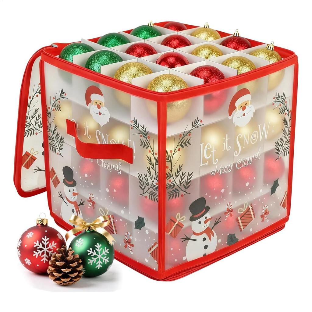 Christmas Ornament Storage Box Zippered Organizer Bins With Dividers 64 Christmas Balls Container For Holiday Home Basement