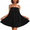 Women Sleeveless Loose Fit A-Line Mini Dress with Spaghetti Straps and Pockets Lightweight Summer Casual Dress