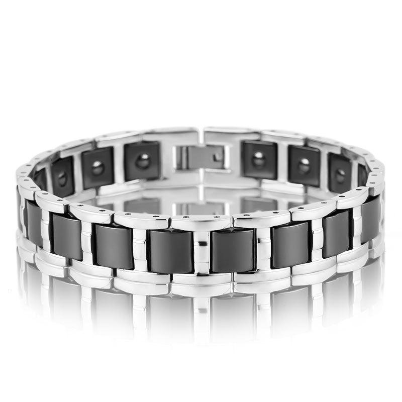 Men s White Titanium Steel & Ceramic Magnetic Waterproof Bracelet 18K темно-серого