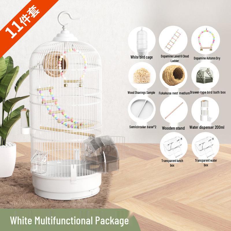 Luxury Large Round Metal Bird Cage for Parrots, Budgies, Cockatiels, and Mynahs – Complete Set
