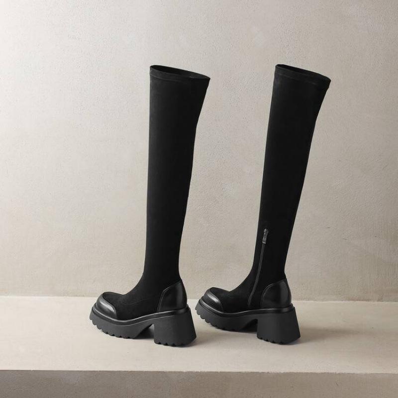 New stretch women's over-knee boots high heel comfortable thick-soled suede women's boots autumn and winter large size leather boots Martin boots wome
