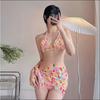 Damen S Sexy Frischer Bedruckter Gesplitteter Rock Stil Bikini Dreiteiliger Badeanzug