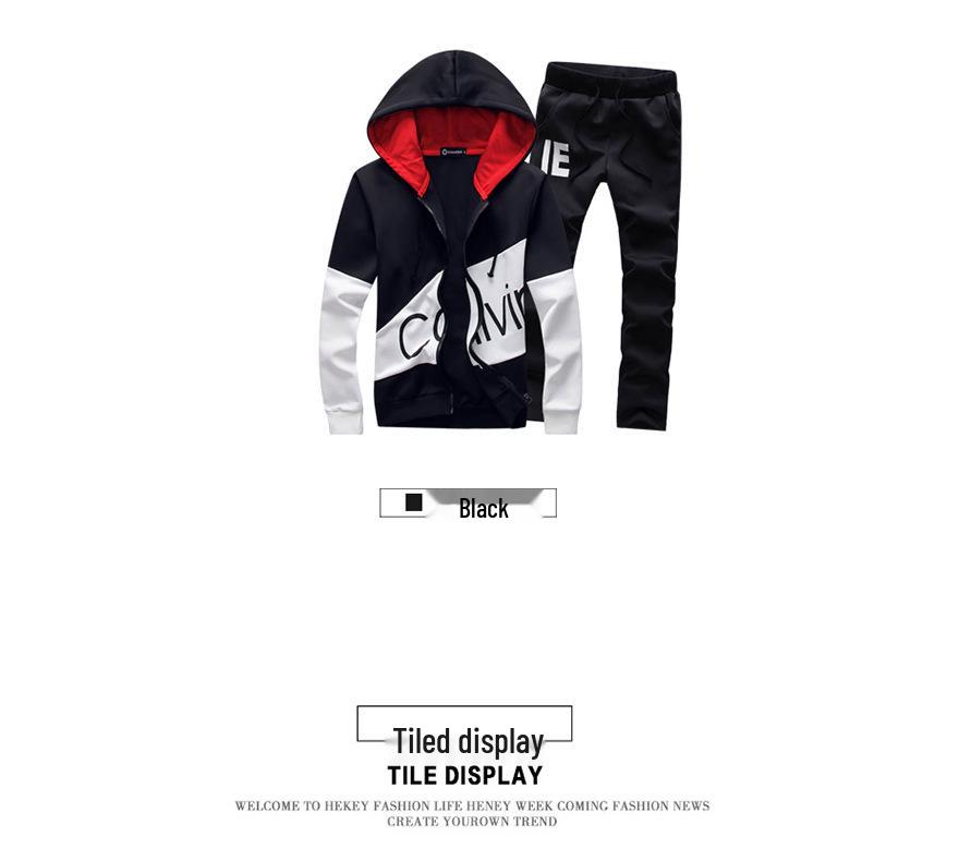 Men's 2025 Spring Korean Slim Fit Cardigan & Hoodie Sweatpants Set with Letter Accents