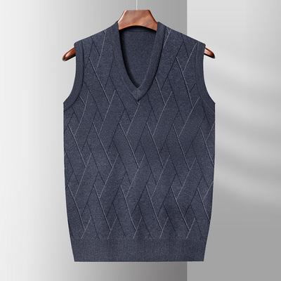 Autumn Men's Heart-collar Sleeveless Sweater Vest Middle-aged and Elderly Thick Jacquard Sweater Men's Knitted Vest