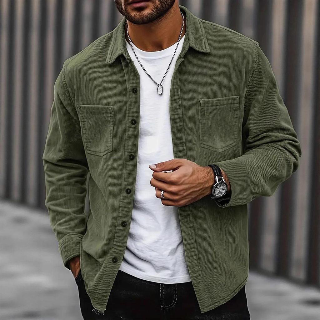 Men's Solid Color Shirt Long Sleeve Men's Casual Fashion Trend With Pocket Shirt Jacket