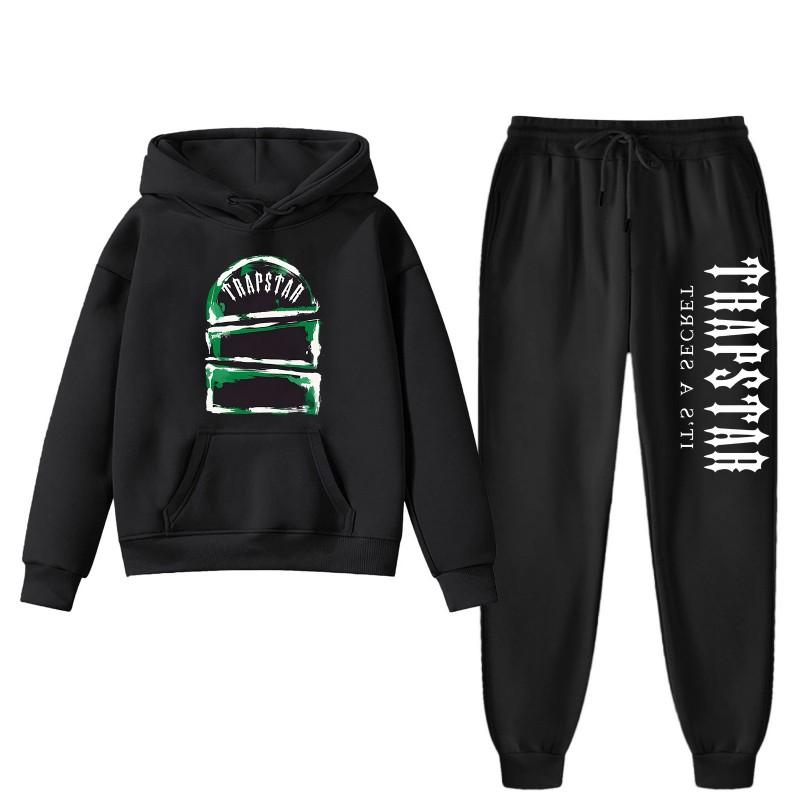 Womens Winter Casual Hooded Sweatshirt Pants Set With Print Loose Fit Streetwear