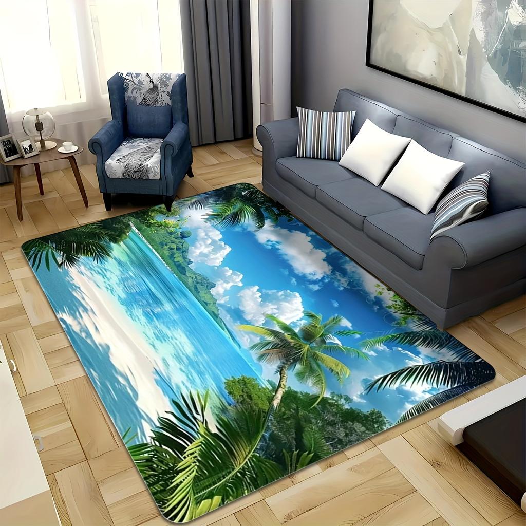 Tropical Beach Ocean Area Rug Paradise Mat for Living Room Coastal Vacation Decor Palm Tree Summer Floor Covering