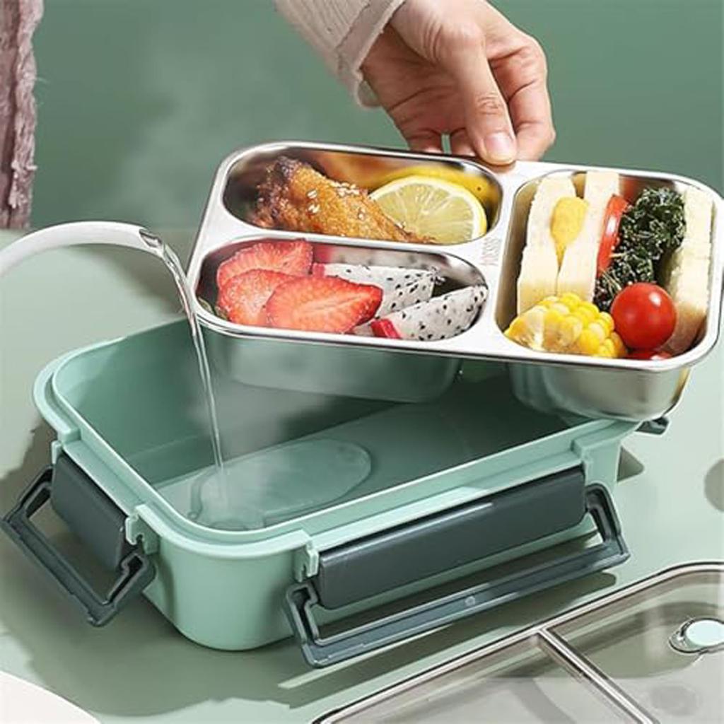 Boîte à lunch, Boîte à lunch portable en acier inoxydable, Avec vaisselle et compartiments séparés